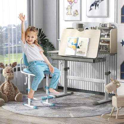 Costway Height Adjustable Children Study Desk with Tilt Desktop for 3-12 Years Old-Grey