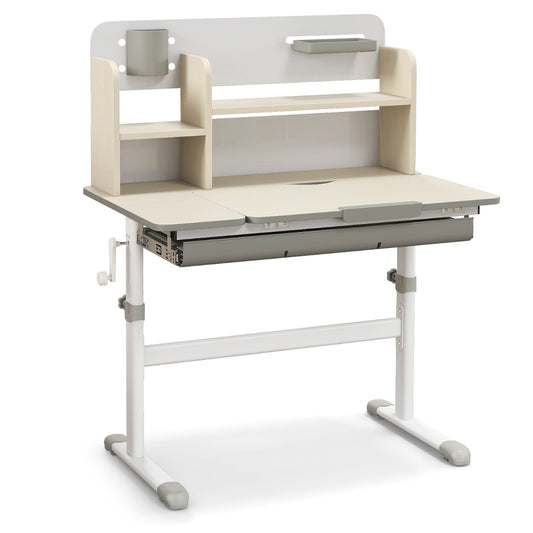 Costway Height Adjustable Children Study Desk with Tilt Desktop for 3-12 Years Old-Grey