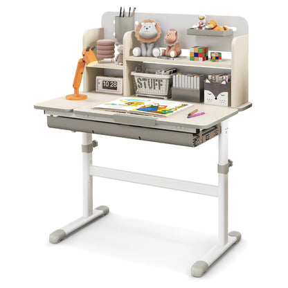 Costway Height Adjustable Children Study Desk with Tilt Desktop for 3-12 Years Old-Grey