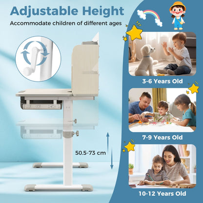 Costway Height Adjustable Children Study Desk with Tilt Desktop for 3-12 Years Old-Grey