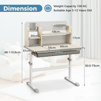 Costway Height Adjustable Children Study Desk with Tilt Desktop for 3-12 Years Old-Grey