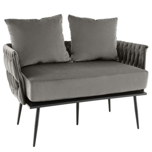 Costway Upholstered Dutch Velvet Sofa Couch with Woven Back and Arms-Grey