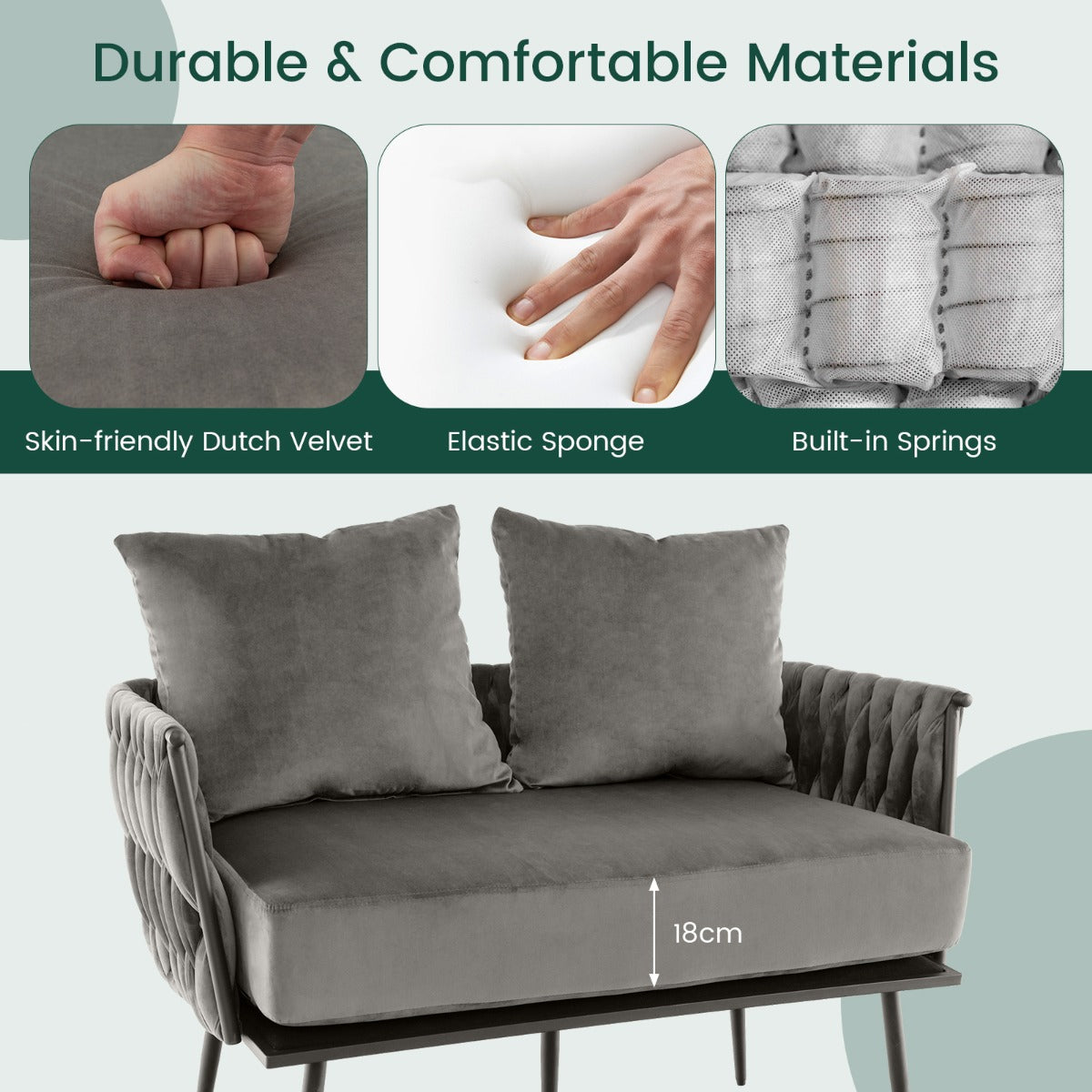 Adjustable foot pads improve loveseat stability and help protect floors from scratches