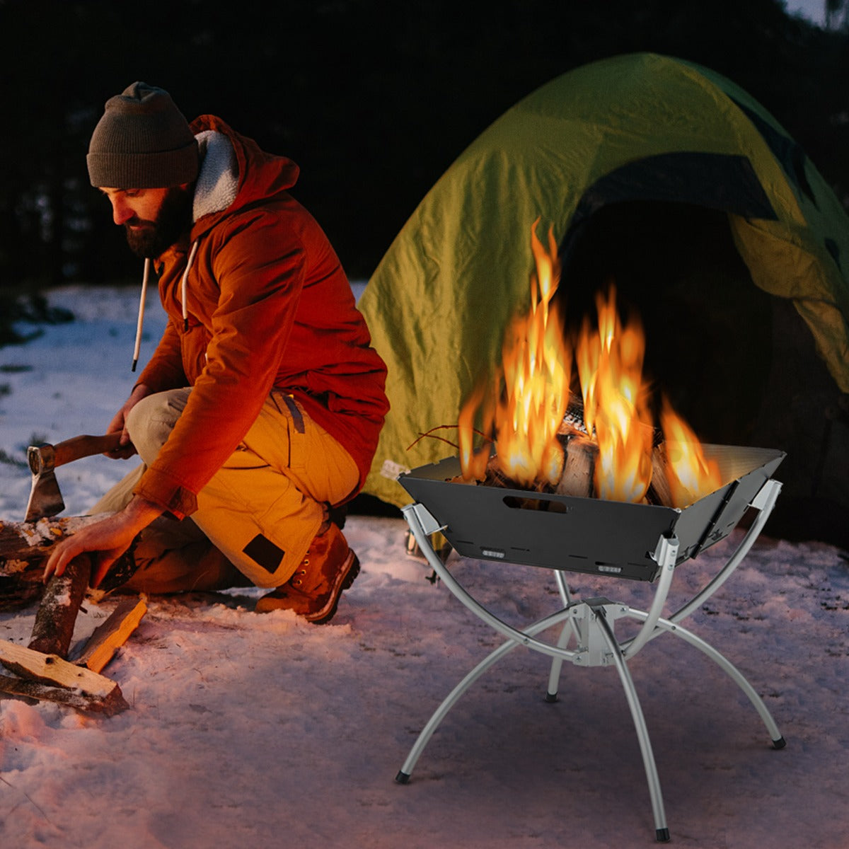 Portable 3-in-1 Fire Pit Grill: Stainless Steel, Collapsible, with Carry Bag
