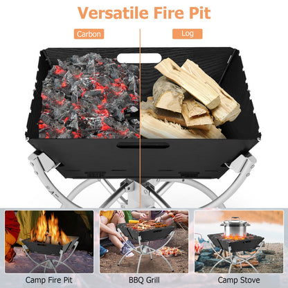 Portable 3-in-1 Fire Pit Grill: Stainless Steel, Collapsible, with Carry Bag
