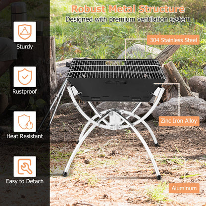 Costway 3-in-1 Portable Firewood Charcoal Fire Pit with Stainless Steel Grills
