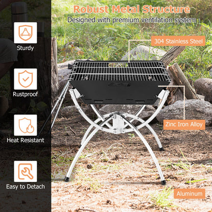 Portable 3-in-1 Fire Pit Grill: Stainless Steel, Collapsible, with Carry Bag