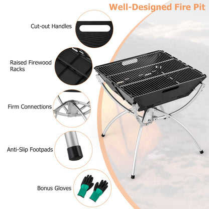 Costway 3-in-1 Portable Firewood Charcoal Fire Pit with Stainless Steel Grills