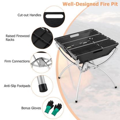 Portable 3-in-1 Fire Pit Grill: Stainless Steel, Collapsible, with Carry Bag