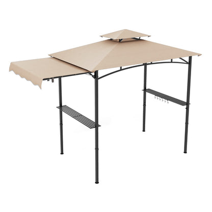 Grill Gazebo with Side Awning Outdoor BBQ Gazebo with 2 Side Shelves-Beige