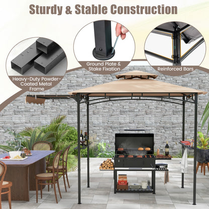 Grill Gazebo with Side Awning Outdoor BBQ Gazebo with 2 Side Shelves-Beige