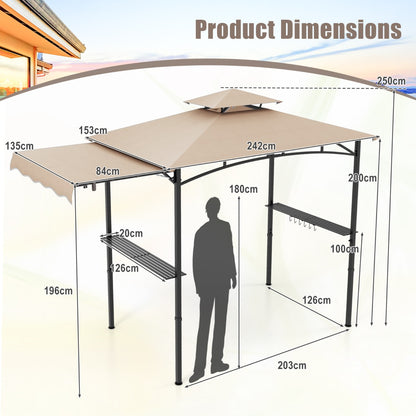Grill Gazebo with Side Awning Outdoor BBQ Gazebo with 2 Side Shelves-Beige