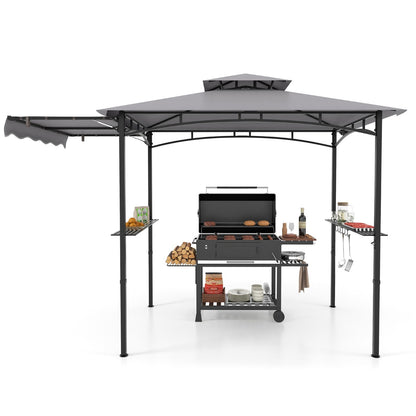 Grill Gazebo with Side Awning Outdoor BBQ Gazebo with 2 Side Shelves-Grey