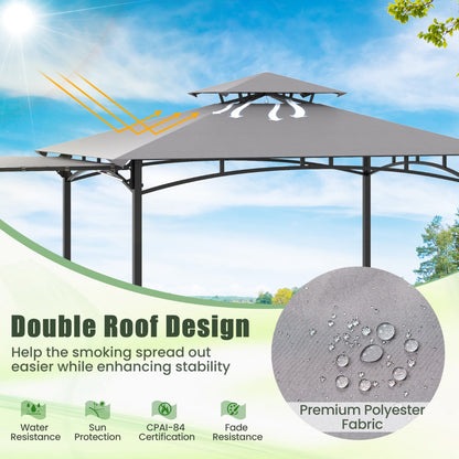 Grill Gazebo with Side Awning Outdoor BBQ Gazebo with 2 Side Shelves-Grey