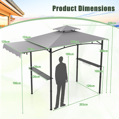 Grill Gazebo with Side Awning Outdoor BBQ Gazebo with 2 Side Shelves-Grey