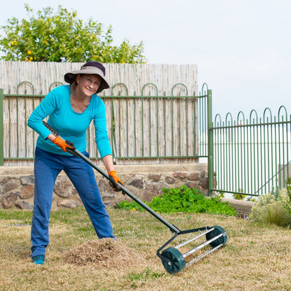 Rolling Garden Lawn Aerator Roller with 3-Piece Long Steel Handle