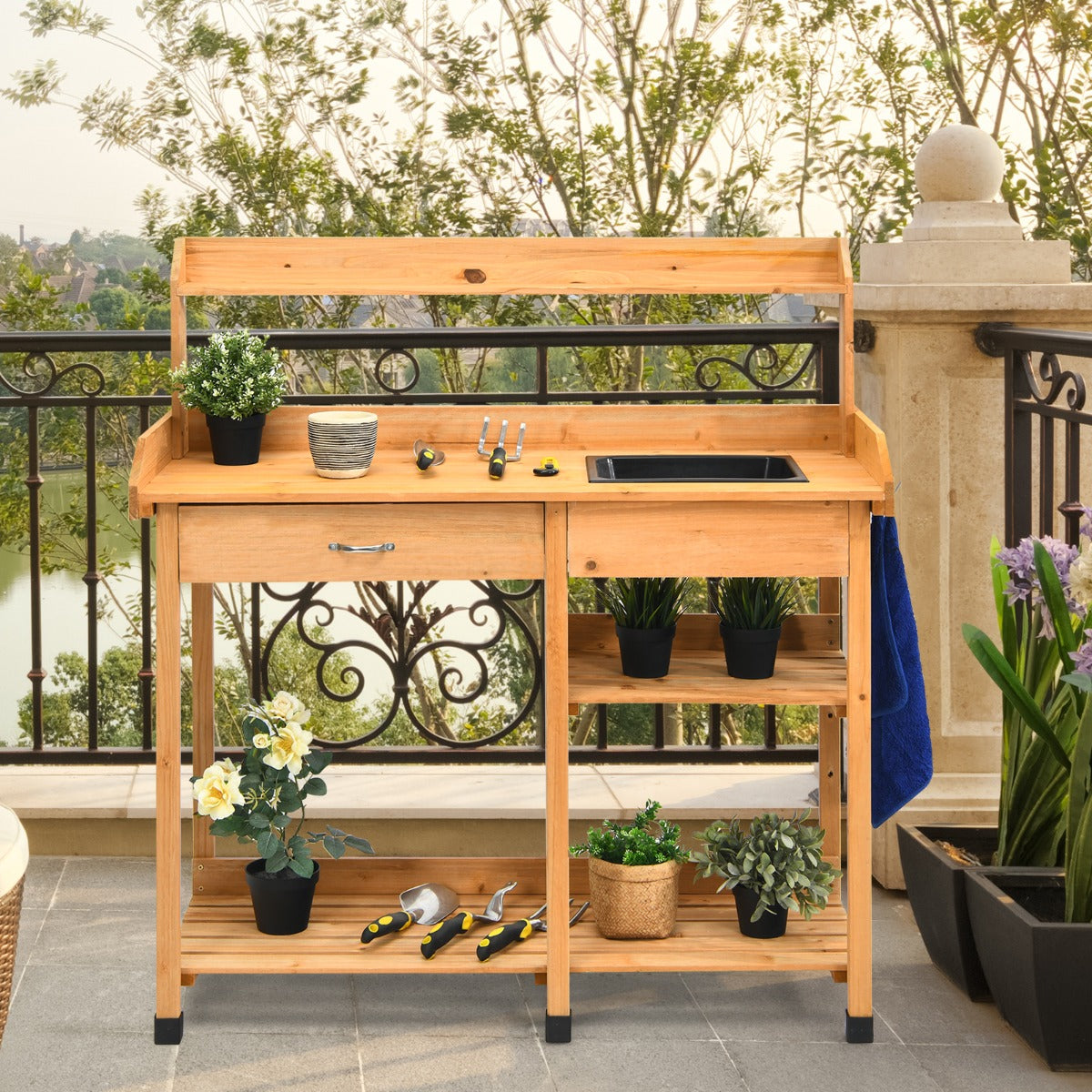 Durable fir wood construction offers a stable workstation with strong weight-bearing support
