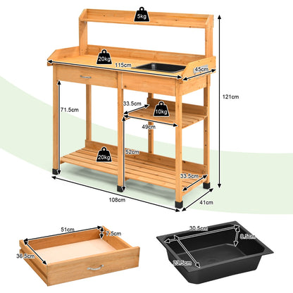 Costway Potting Table with Wood Storage Shelf for Garden-Natural