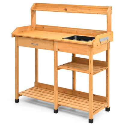 Costway Potting Table with Wood Storage Shelf for Garden-Natural