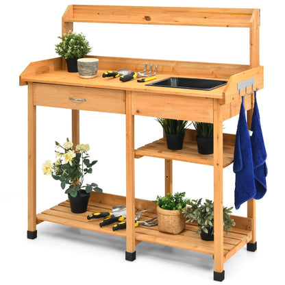 Costway Potting Table with Wood Storage Shelf for Garden-Natural