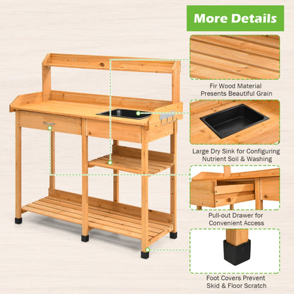 Costway Potting Table with Wood Storage Shelf for Garden-Natural
