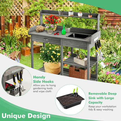 Costway Potting Table with Wood Storage Shelf for Garden-Gray