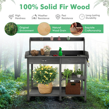 Costway Potting Table with Wood Storage Shelf for Garden-Gray