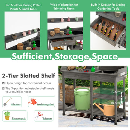 Costway Potting Table with Wood Storage Shelf for Garden-Gray