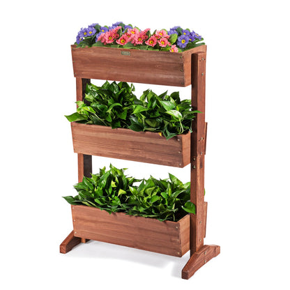 Costway 3-Tier Fir Wood Tiltable Flower Rack with Water-saving Design