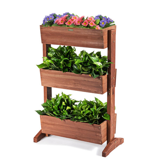 Costway 3-Tier Fir Wood Tiltable Flower Rack with Water-saving Design