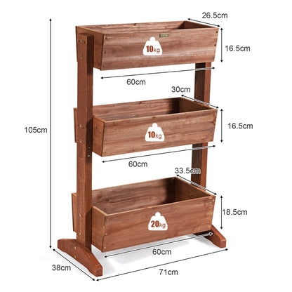 Costway 3-Tier Fir Wood Tiltable Flower Rack with Water-saving Design