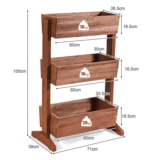 Three-tier solid fir wood flower rack with adjustable shelves for indoor and outdoor plants