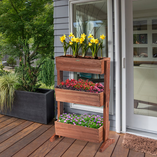 Costway 3-Tier Fir Wood Tiltable Flower Rack with Water-saving Design