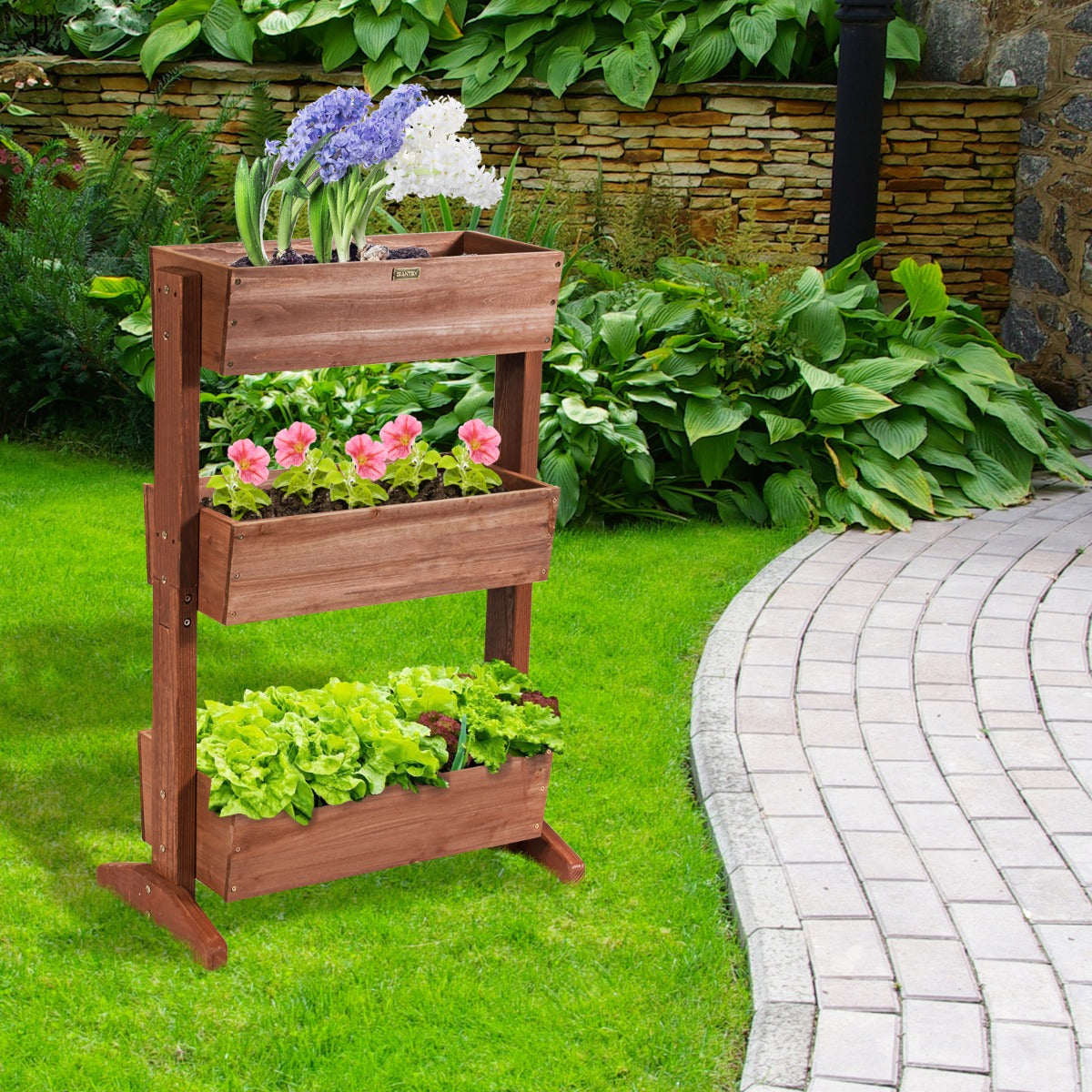 Drainage holes allow excess water to flow between tiers and help reduce water waste