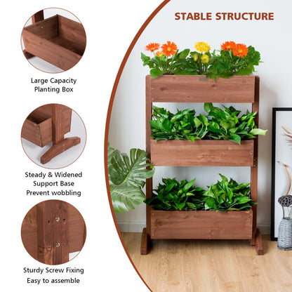 Costway 3-Tier Fir Wood Tiltable Flower Rack with Water-saving Design