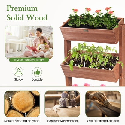 Costway 3-Tier Fir Wood Tiltable Flower Rack with Water-saving Design