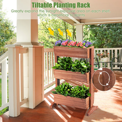 Costway 3-Tier Fir Wood Tiltable Flower Rack with Water-saving Design