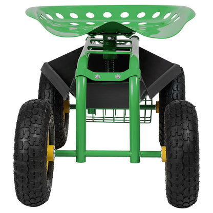 Rolling Garden Cart With Tool Tray Work Seat For Gardening-Green