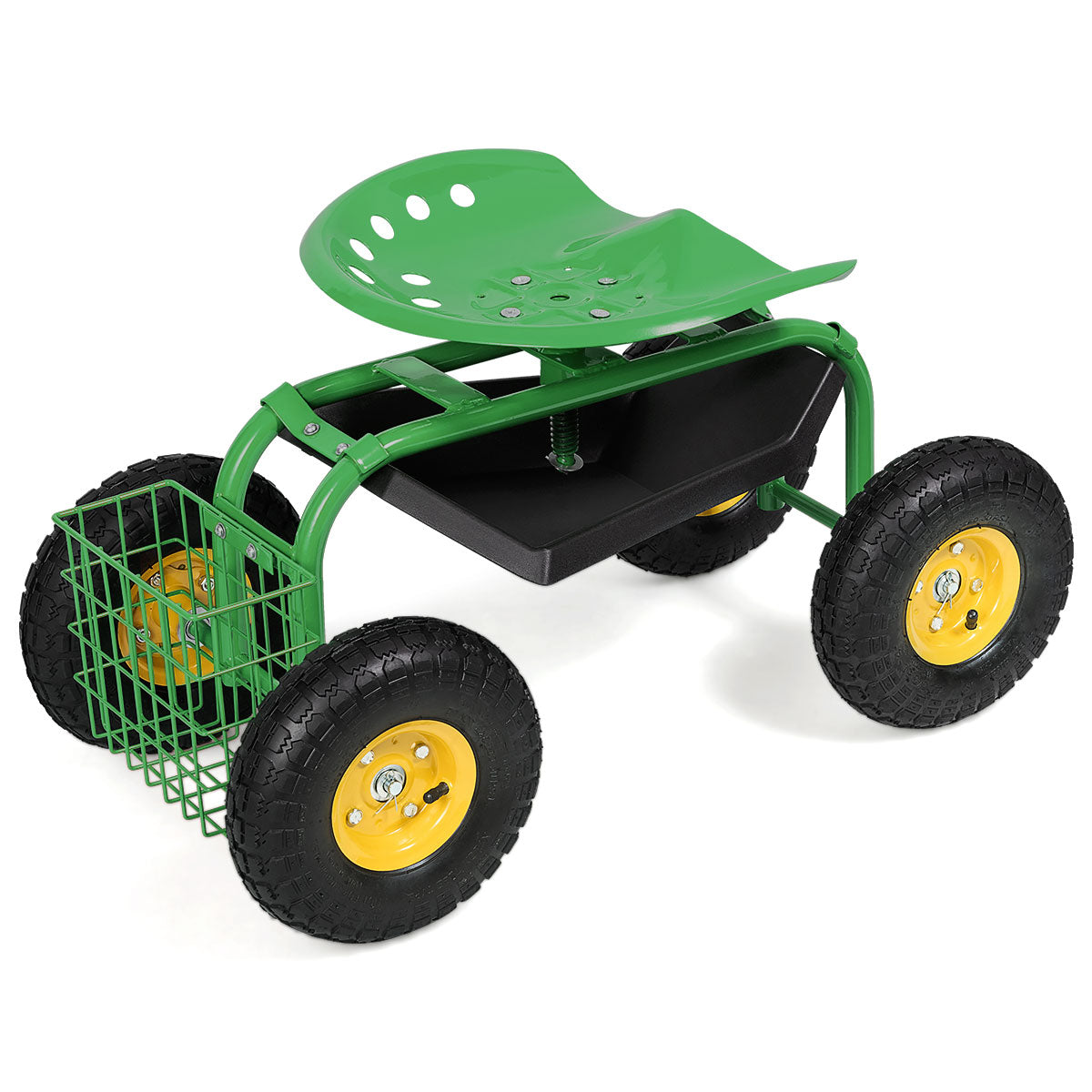 Rolling Garden Cart With Tool Tray Work Seat For Gardening-Green