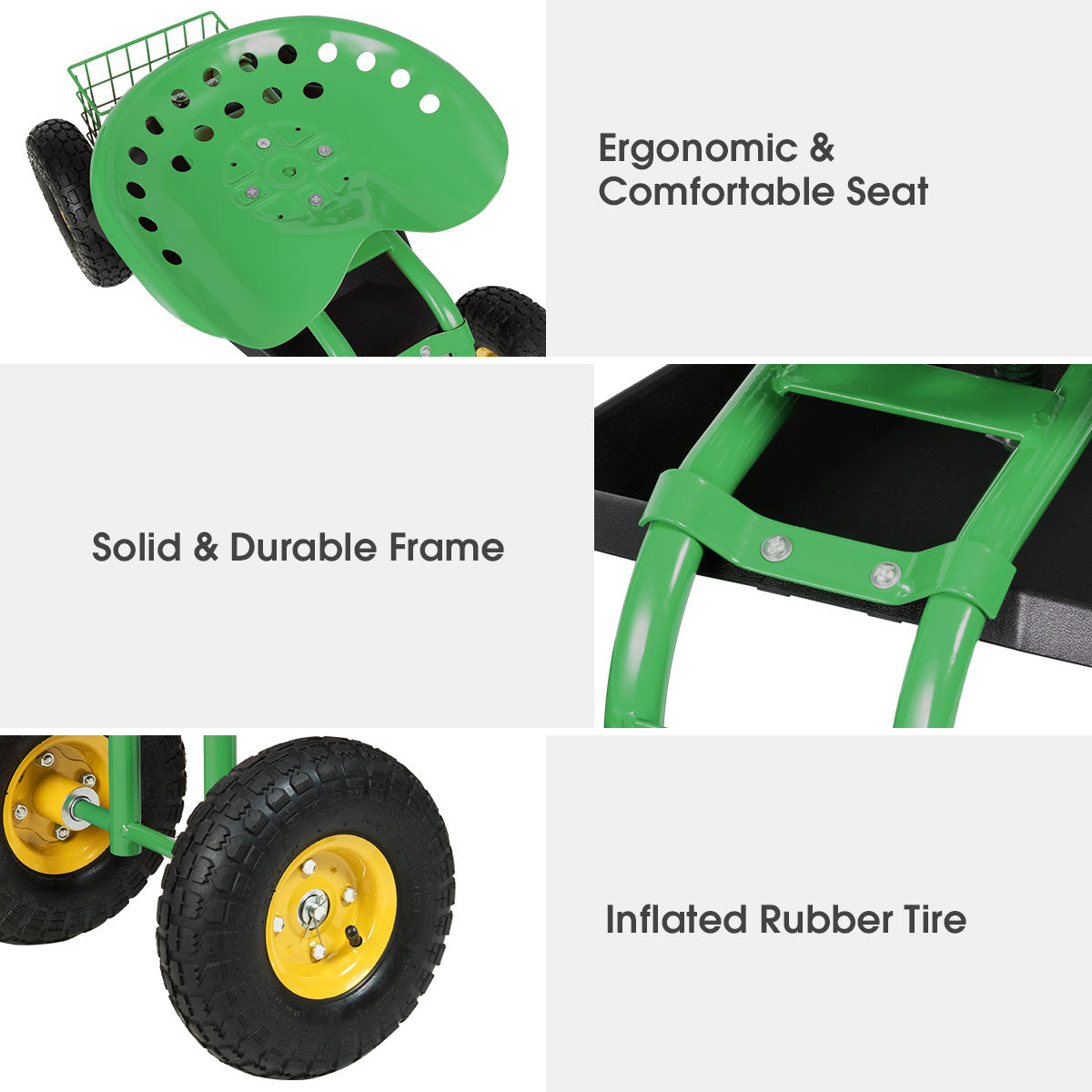 Rolling Garden Cart With Tool Tray Work Seat For Gardening-Green