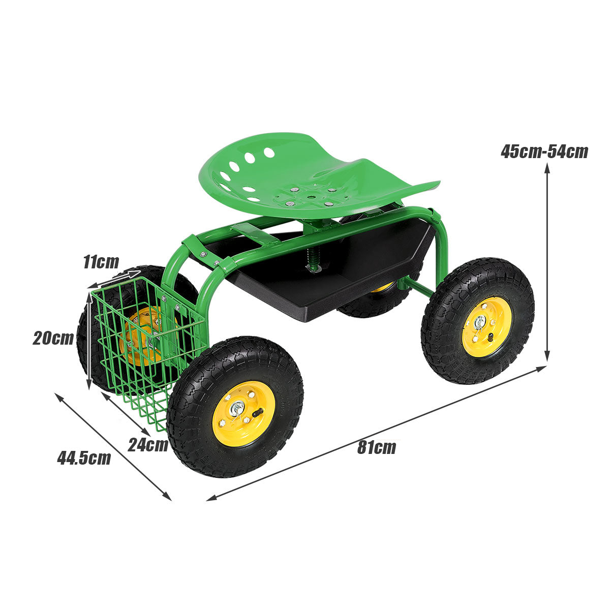 Rolling Garden Cart With Tool Tray Work Seat For Gardening-Green
