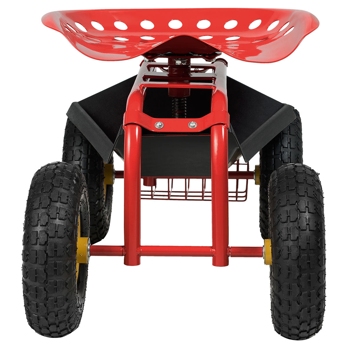 Rolling Garden Cart With Tool Tray Work Seat For Gardening-Red