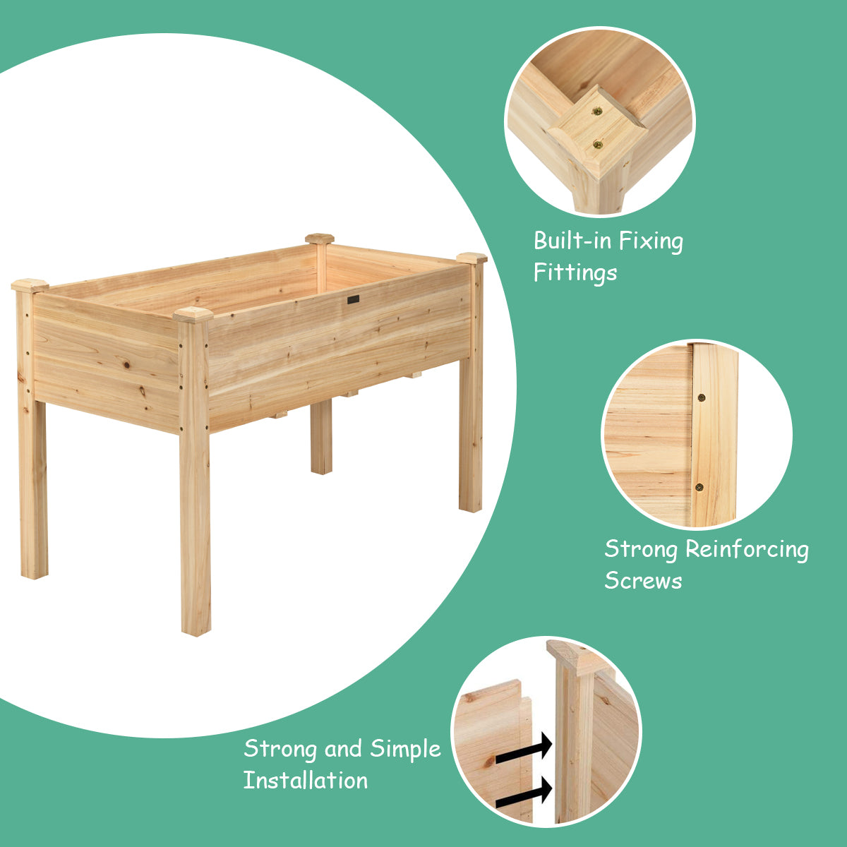 Costway Wooden Planter Box with 100% Fir Wood Frame for Patio Natural