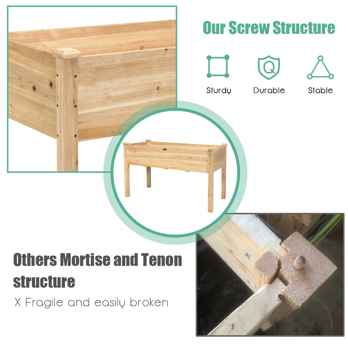 Costway Wooden Planter Box with 100% Fir Wood Frame for Patio Natural