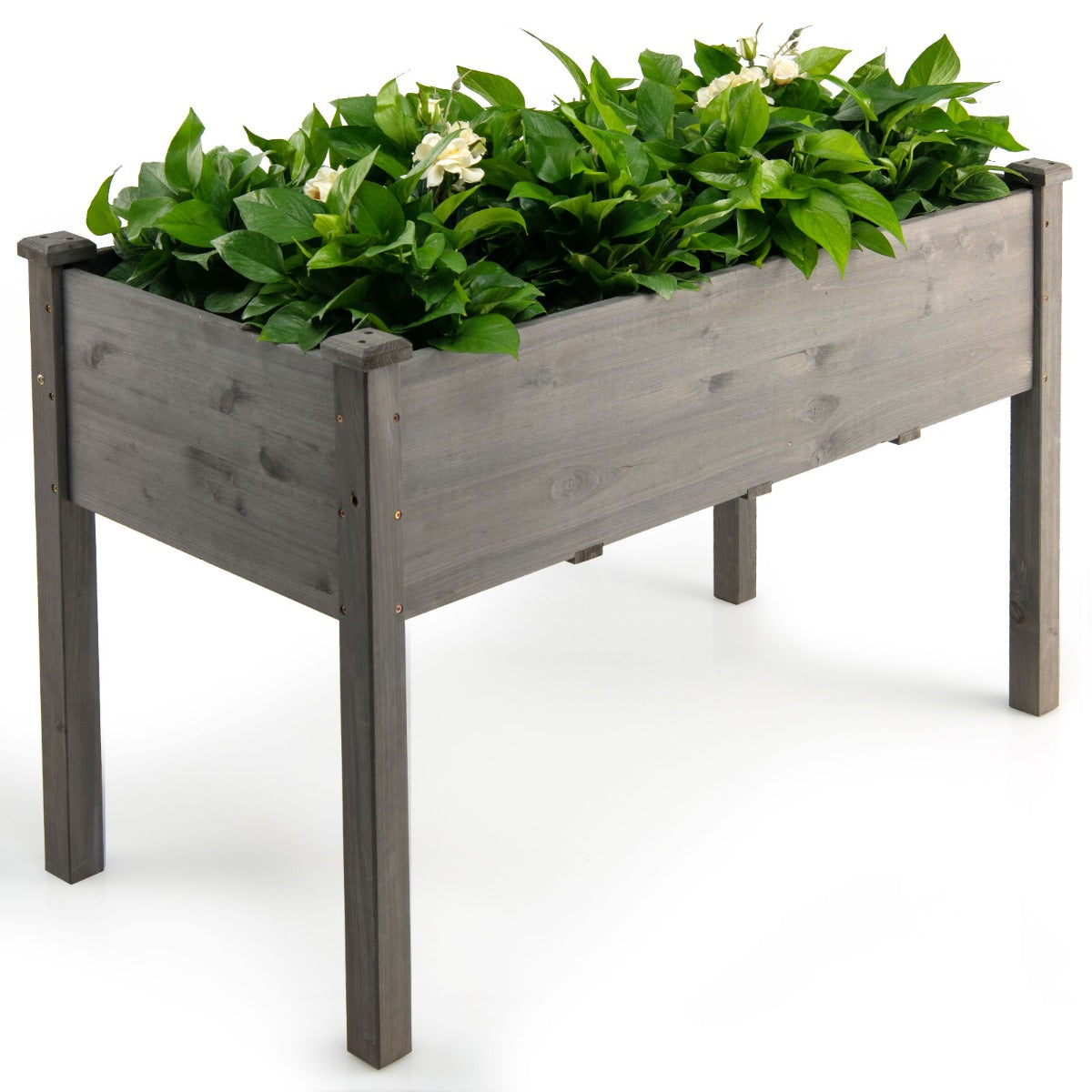 Costway Wooden Planter Box with 100% Fir Wood Frame for Patio Grey