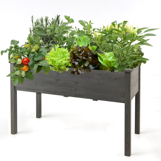 Costway Wooden Planter Box with 100% Fir Wood Frame for Patio Grey