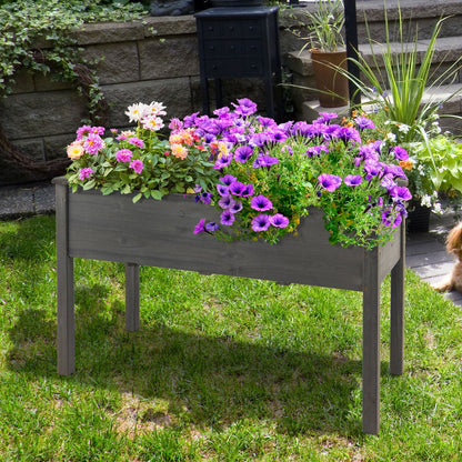 Costway Wooden Planter Box with 100% Fir Wood Frame for Patio Grey
