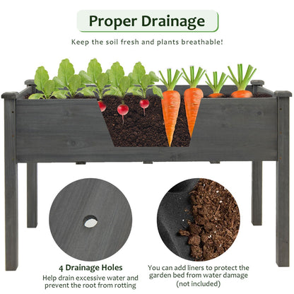 Costway Wooden Planter Box with 100% Fir Wood Frame for Patio Grey