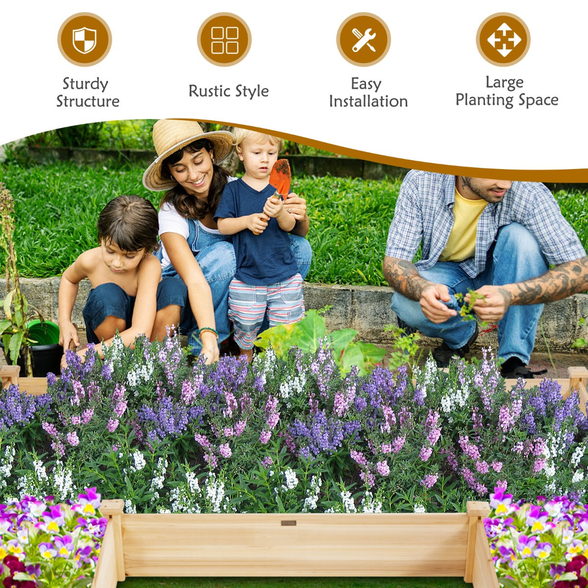Large modular raised garden bed includes five planter boxes for creating customized growing arrangements