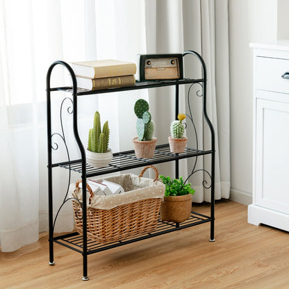 3-Tier Scrollwork Design Metal Plant Stand for Balcony Garden Yard